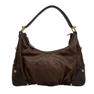 GUCCI Jockey Hobo/Shimmerline 211966 Dark Brown Leather Shoulder Bag